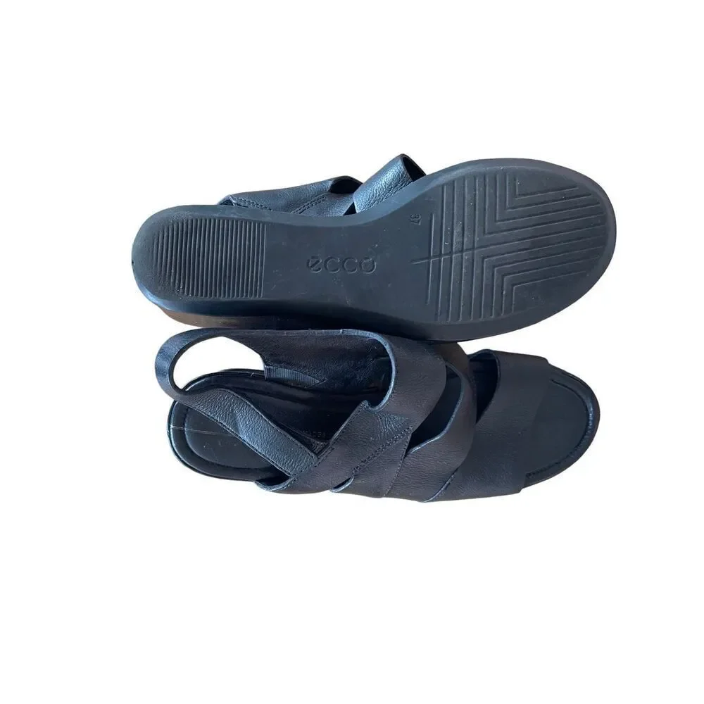 Ecco Womens Black Felicia Hook-And-Loop Wedge Sandals Size 37